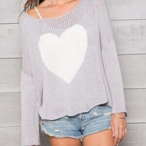 Wooden Ships Big Heart Gray Knit Sweater size S/M